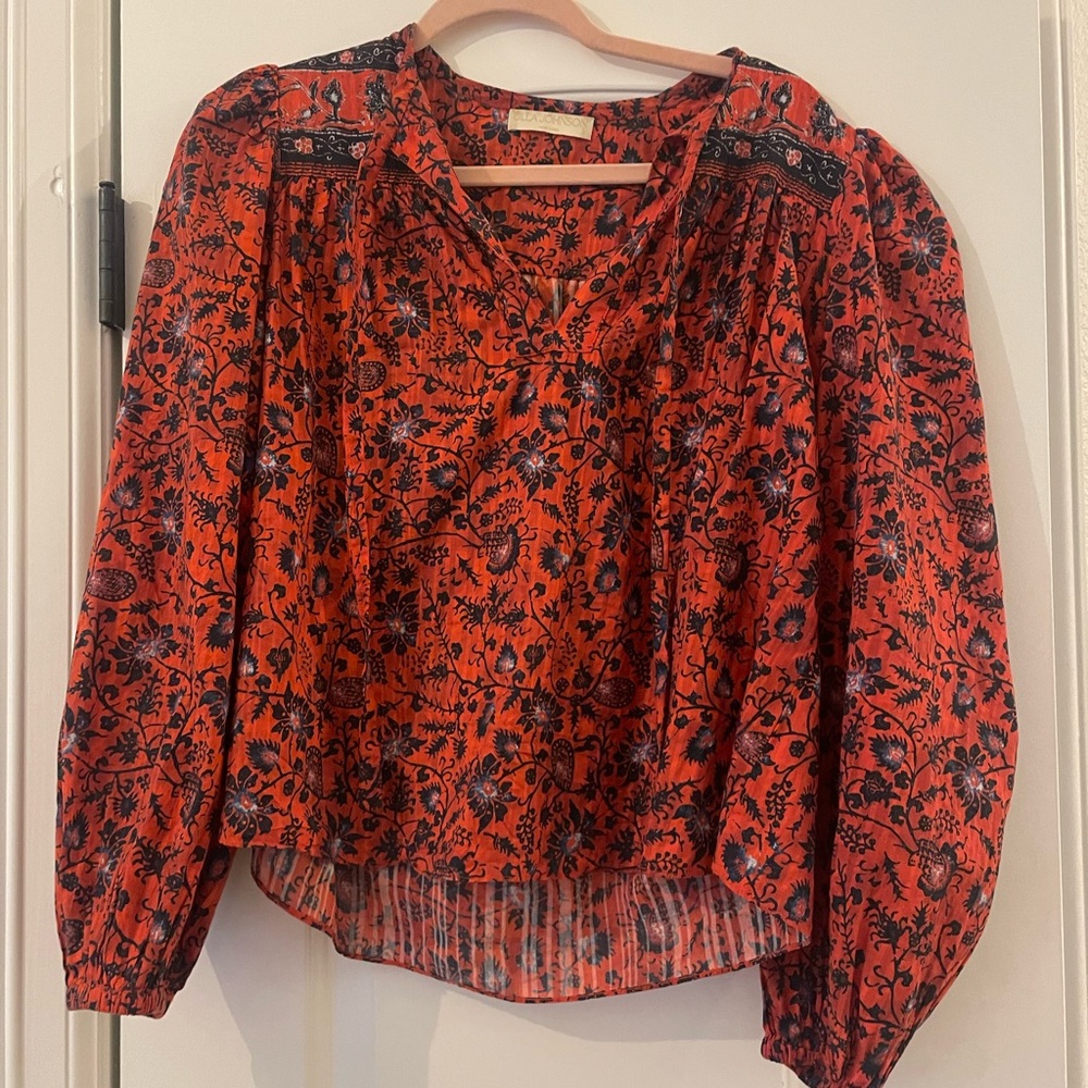 Ulla Johnson Red and Black Floral Blouse